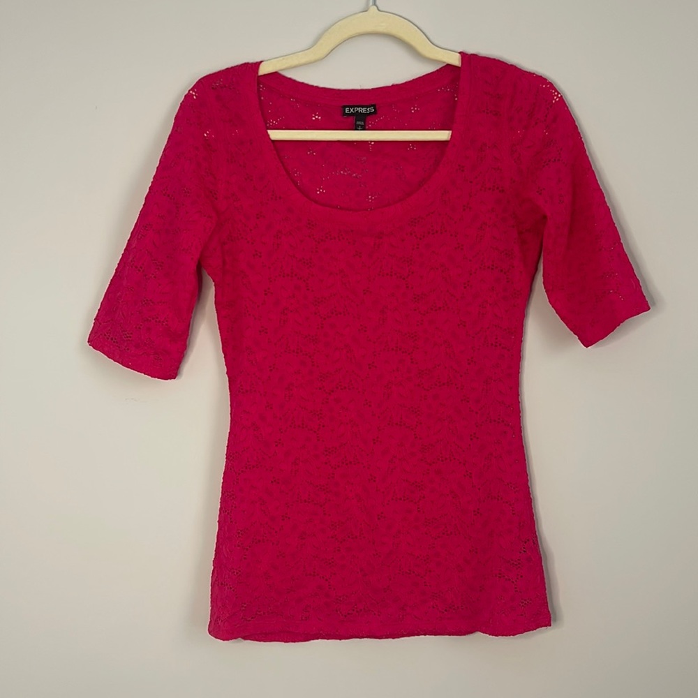 Express, hot pink eyelet top, size small